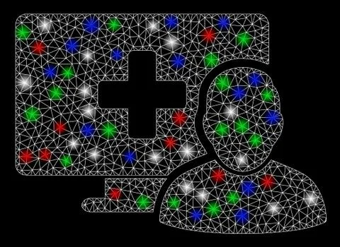 Bright Mesh Network Computer Medical Client with Flash Spots Illustrazione stock