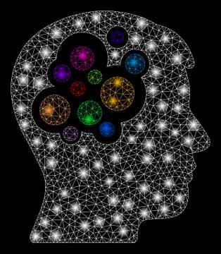 Bright Mesh Network Creative Brain with Flare Spots Stock Illustration