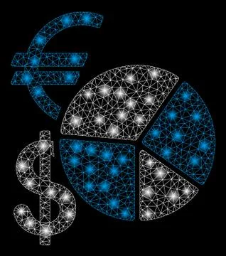 Bright Mesh Network Currency Pie Chart with Flash Spots Illustrazione stock