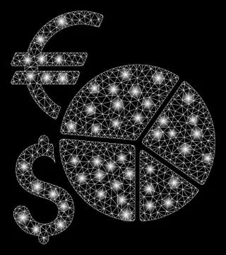 Bright Mesh Network Currency Pie Chart with Light Spots Illustrazione stock