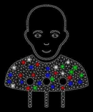 Bright Mesh Network Cyborg Interface with Flare Spots Illustrazione stock