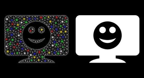 Bright Mesh Network Display Smile Icon with Flare Spots Stock Illustration
