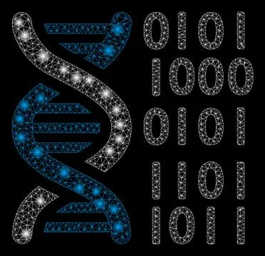 Bright Mesh Network DNA Binary Code with Flash Spots Stock Illustration