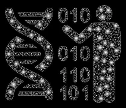 Bright Mesh Network DNA Research with Flare Spots 스톡 일러스트