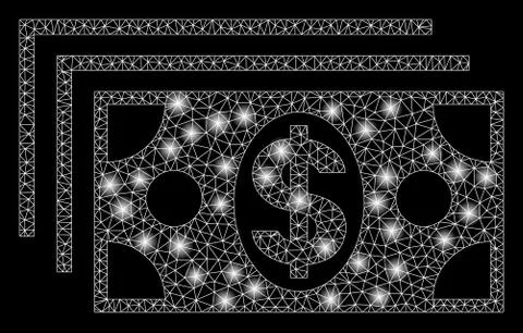 Bright Mesh Network Dollar Banknotes with Flash Spots 스톡 일러스트