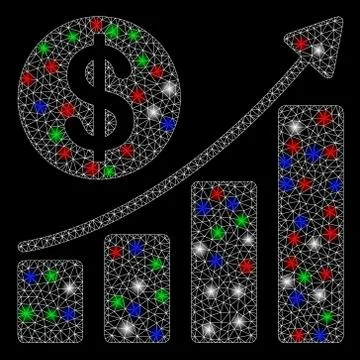 Bright Mesh Network Dollar Growth Graph with Flash Spots 库存插图