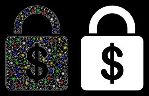 Bright Mesh Network Dollar Lock Icon with Light Spots Stock Illustration