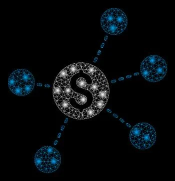 Bright Mesh Network Dollar Virtual Links with Light Spots Stock Illustration