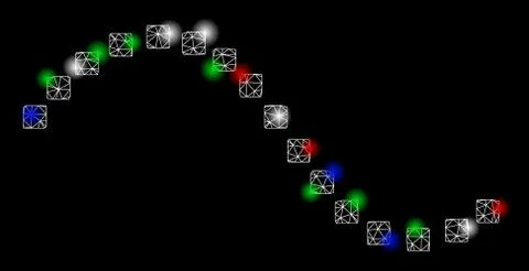 Bright Mesh Network Dotted Function Line with Flare Spots Stock Illustration