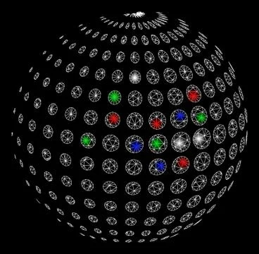 Bright Mesh Network Dotted Halftone Sphere with Flare Spots Ilustración de archivo