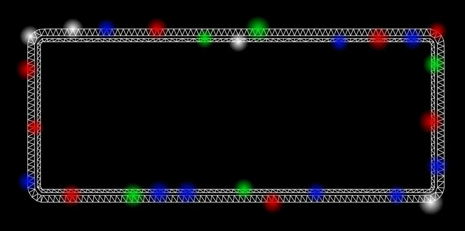 Bright Mesh Network Double Rounded Rectangle Frame with Light Spots Illustrazione stock