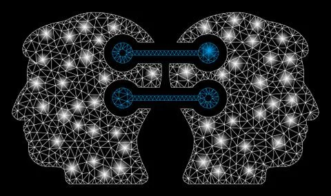 Bright Mesh Network Dual Heads Interface Connection with Flare Spots Illustrazione stock
