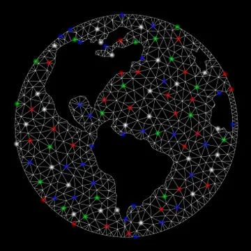Bright Mesh Network Earth Globe with Light Spots Stock Illustration