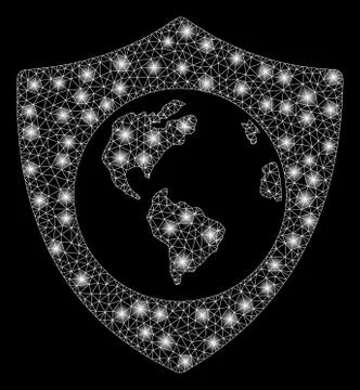 Bright Mesh Network Earth Shield with Flare Spots Stock Illustration