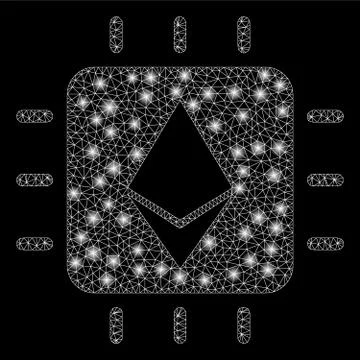 Bright Mesh Network Ethereum Crystal Chip with Light Spots Illustrazione stock
