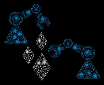 Bright Mesh Network Ethereum Mine Robotics with Light Spots Stockillustratie