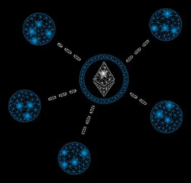 Bright Mesh Network Ethereum Network Links with Flash Spots 스톡 일러스트