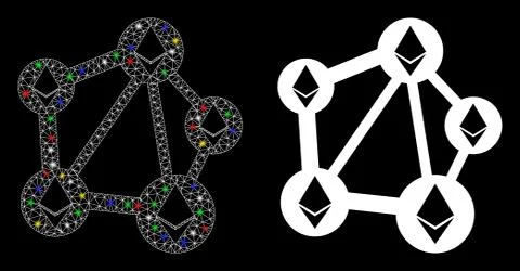 Bright Mesh Network Ethereum Network Icon with Light Spots 스톡 일러스트