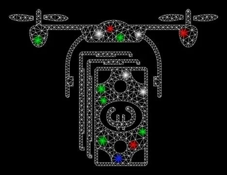 Bright Mesh Network Euro Banknotes Drone with Flash Spots Stock Illustration