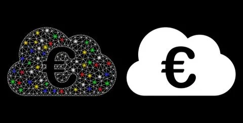 Bright Mesh Network Euro Cloud Icon with Flare Spots Illustrazione stock