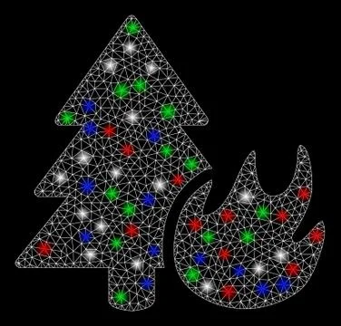 Bright Mesh Network Forest Fire with Light Spots Stock Illustration