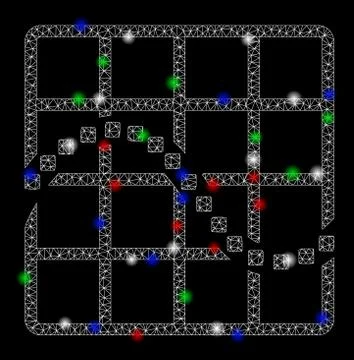 Bright Mesh Network Function Chart with Flash Spots 스톡 일러스트