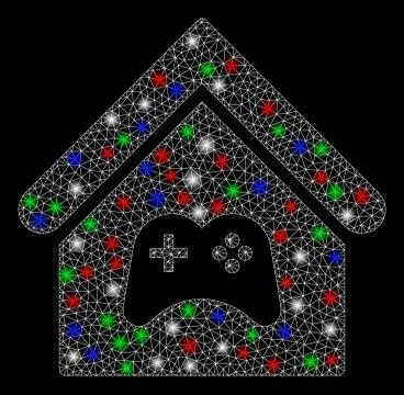 Bright Mesh Network Game Center Building with Flash Spots Ilustración de archivo