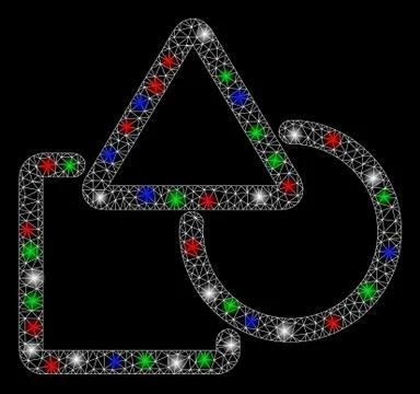 Bright Mesh Network Geometric Objects with Flare Spots 스톡 일러스트