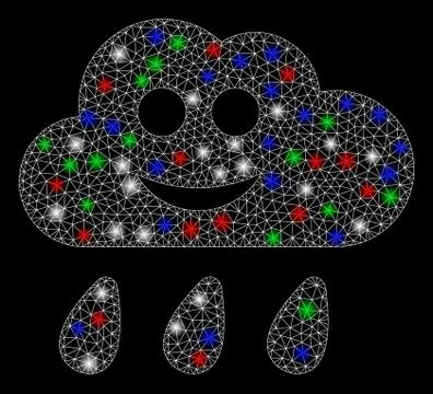 Bright Mesh Network Happy Rain Cloud with Flare Spots Stock-Illustration