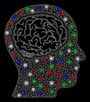 Bright Mesh Network Head Brain with Flare Spots Stock Illustration