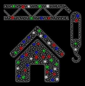 Bright Mesh Network Home Construction with Flare Spots Illustrazione stock