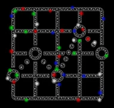 Bright Mesh Network Line Plot with Flare Spots Stockillustratie