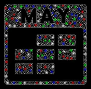 Bright Mesh Network May Calendar Grid with Light Spots 스톡 일러스트