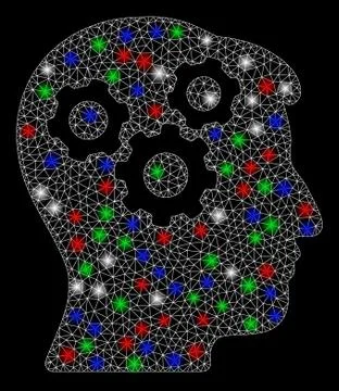 Bright Mesh Network Mind Gears with Flare Spots Illustrazione stock