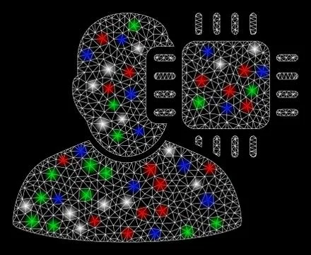 Bright Mesh Network Neuro Interface with Flash Spots Stock Illustration