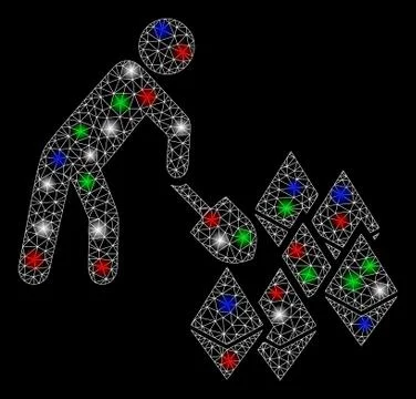 Bright Mesh Network Person Mining Ethereum with Flare Spots Stock Illustration