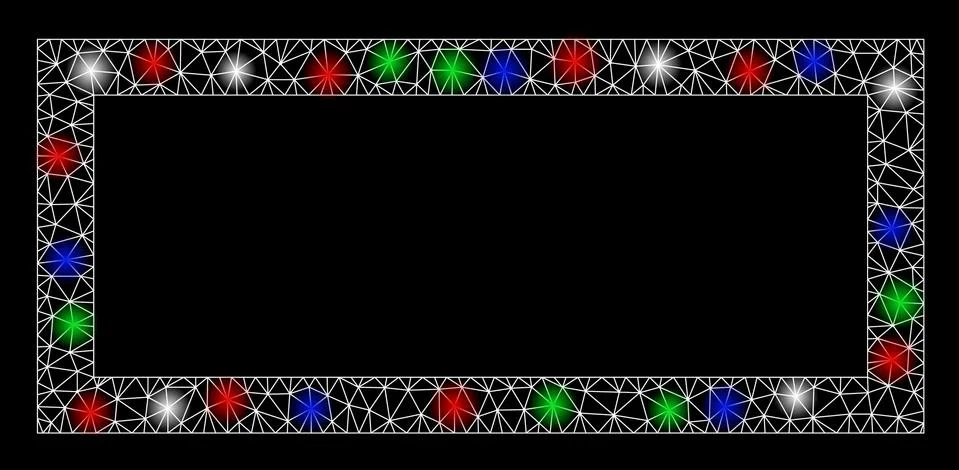 Bright Mesh Network Rectangle Frame with Flare Spots 스톡 일러스트