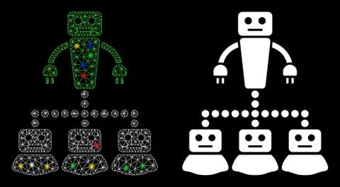 Bright Mesh Network Robot Manager Icon with Flare Spots Stock Illustration