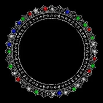 Bright Mesh Network Rosette Circular Star Frame with Flare Spots Stock Illustration