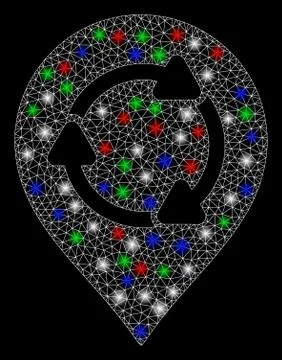 Bright Mesh Network Rotation Map Marker with Flare Spots Illustrazione stock
