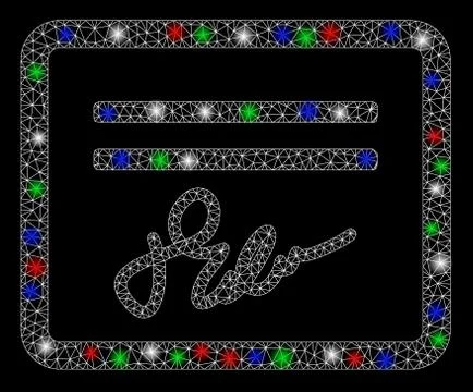 Bright Mesh Network Signed Cheque with Flash Spots 스톡 일러스트