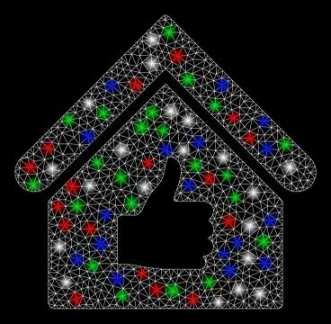 Bright Mesh Network Thumb up Building with Flash Spots Ilustración de archivo