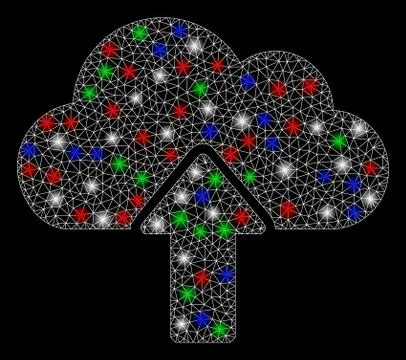 Bright Mesh Network Upload to Cloud with Light Spots Illustrazione stock