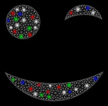 Bright Mesh Network Wink Smiley with Light Spots Ilustración de archivo