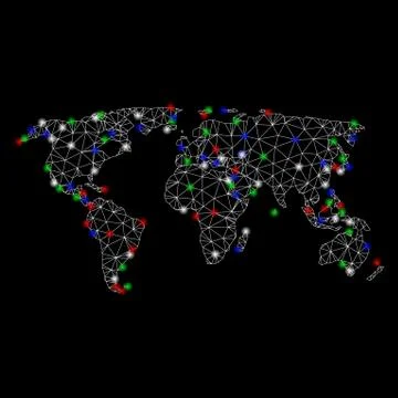 Bright Mesh Network World Map with Light Spots Stock-Illustration
