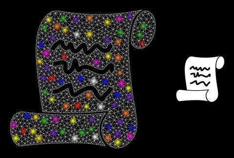Bright Mesh Scribble Page Roll Icon with Constellation Colored Light Spots Stock Illustration