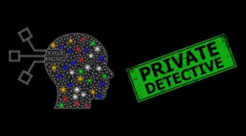 Bright mesh web brain link with multi colored bright dots, and grunge Private 스톡 일러스트