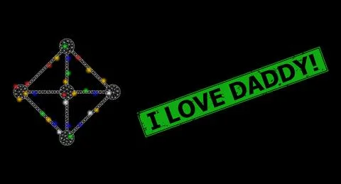 Bright mesh web rhombus grid nodes with vibrant lightspots, and grunge I Love Stock Illustration