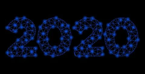 Bright Mesh Wire Frame 2020 Digits Text with Flare Spots Stock Illustration
