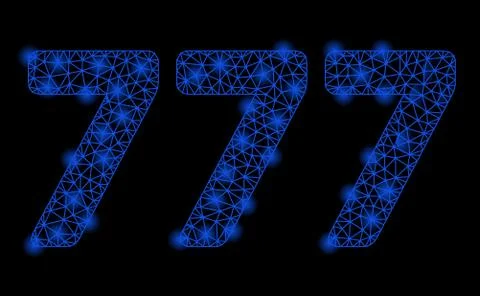 Bright Mesh Wire Frame 777 Digits Text with Light Spots 스톡 일러스트
